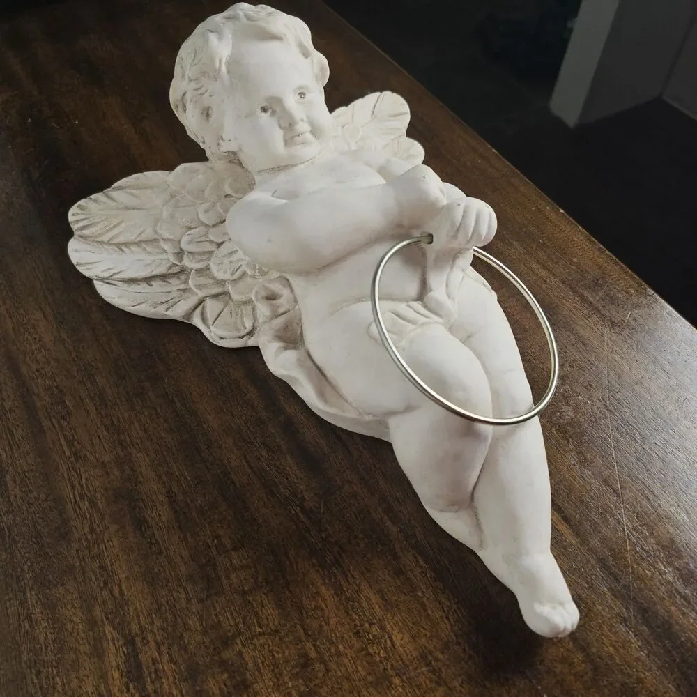 Vintage White Porcelain Cherub Towel Holder Wall Plaque – Ornate Victorian Style